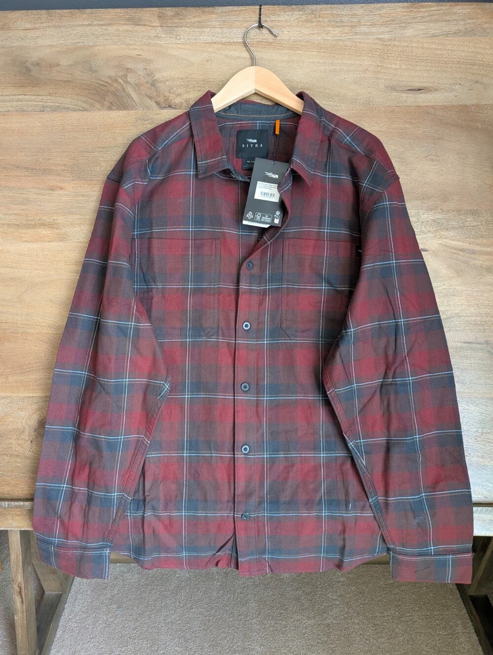 Sitka Flannel Shirt Men 2XL Cherry Red Plaid Fall Ashland Lightweight Button NWT